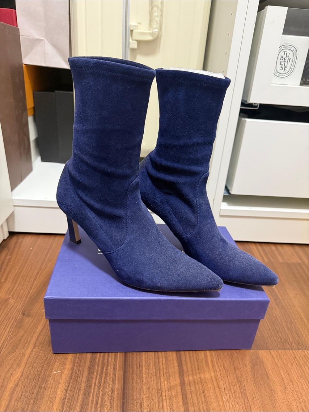 Stuart Weitzman Navy Suede Mid-Heel Boots US 8M